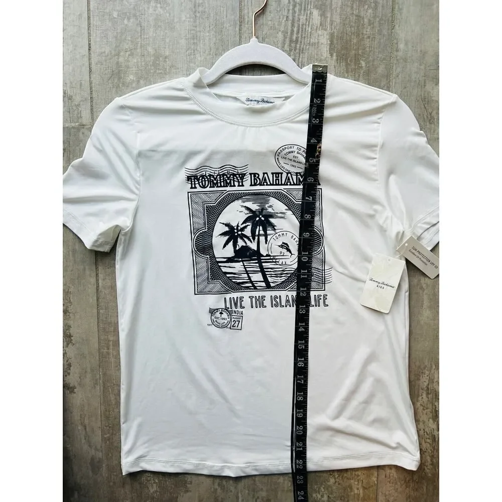 TOMMY BAHAMA Boy Kids Short Sleeve Rash Guard Swim Shirt UV Sun Protection L NEW